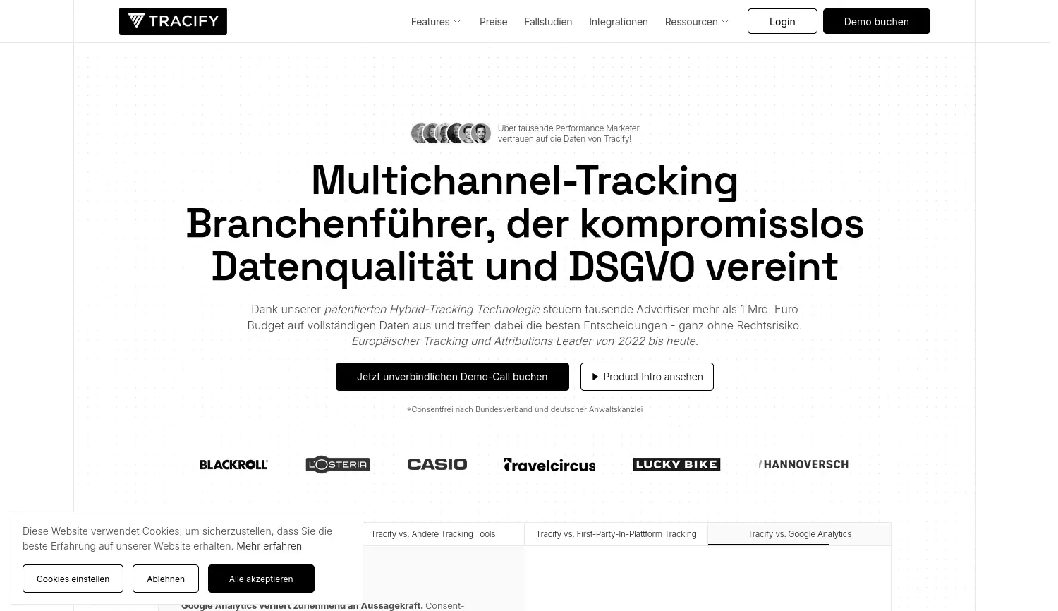 Website-Screenshot von Tracify