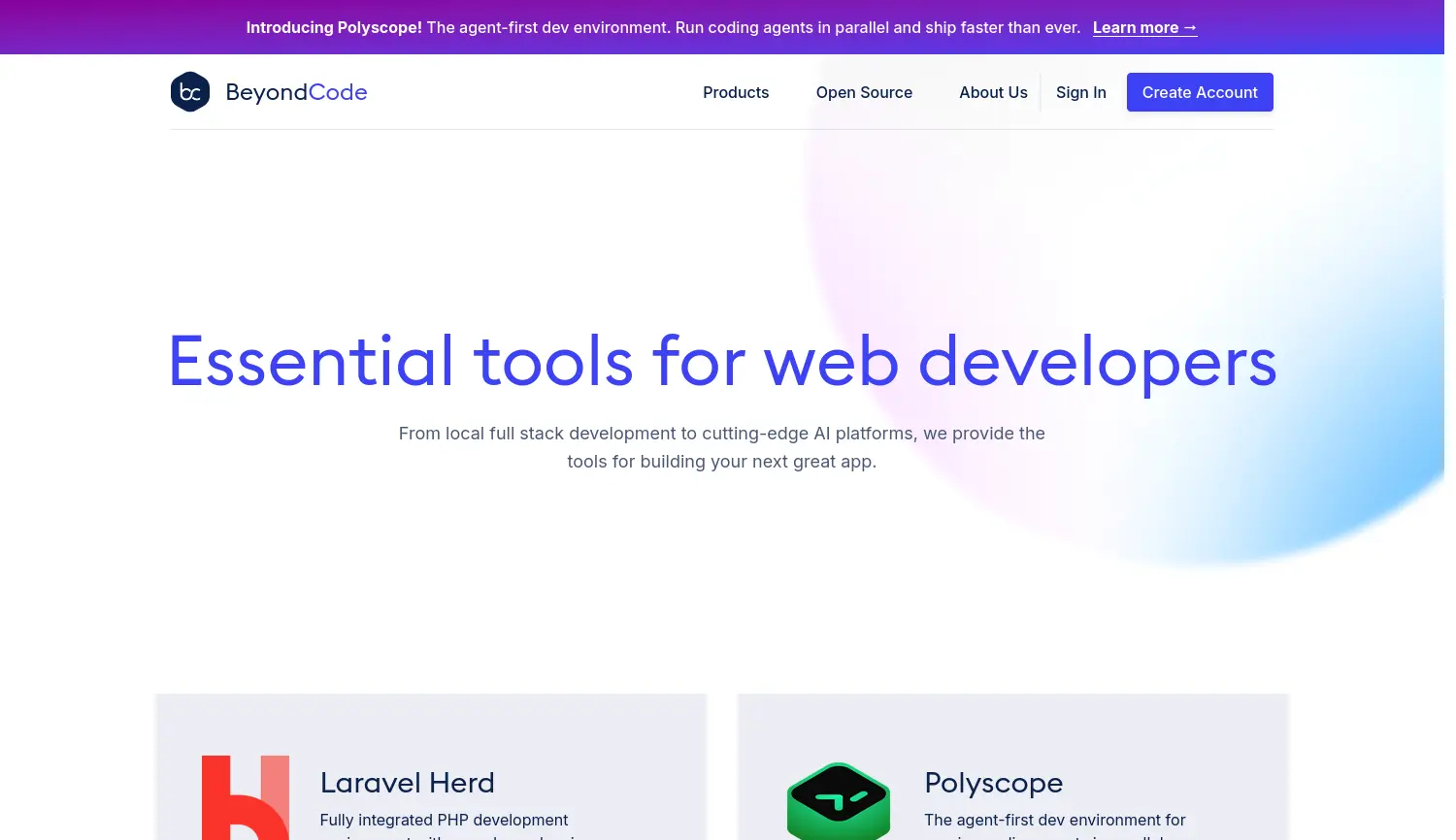 Website-Screenshot von Beyond Code