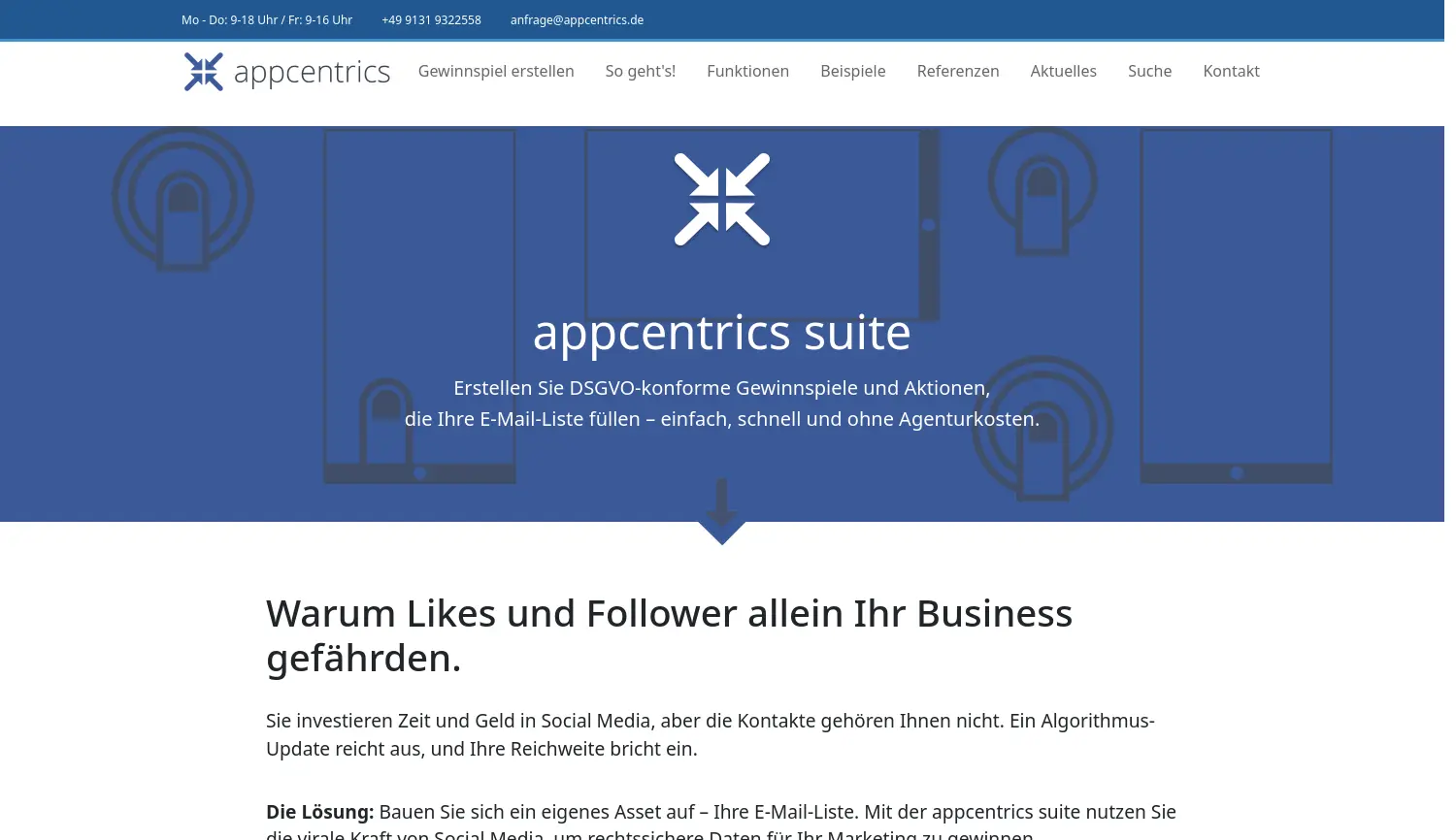Website-Screenshot von appcentrics