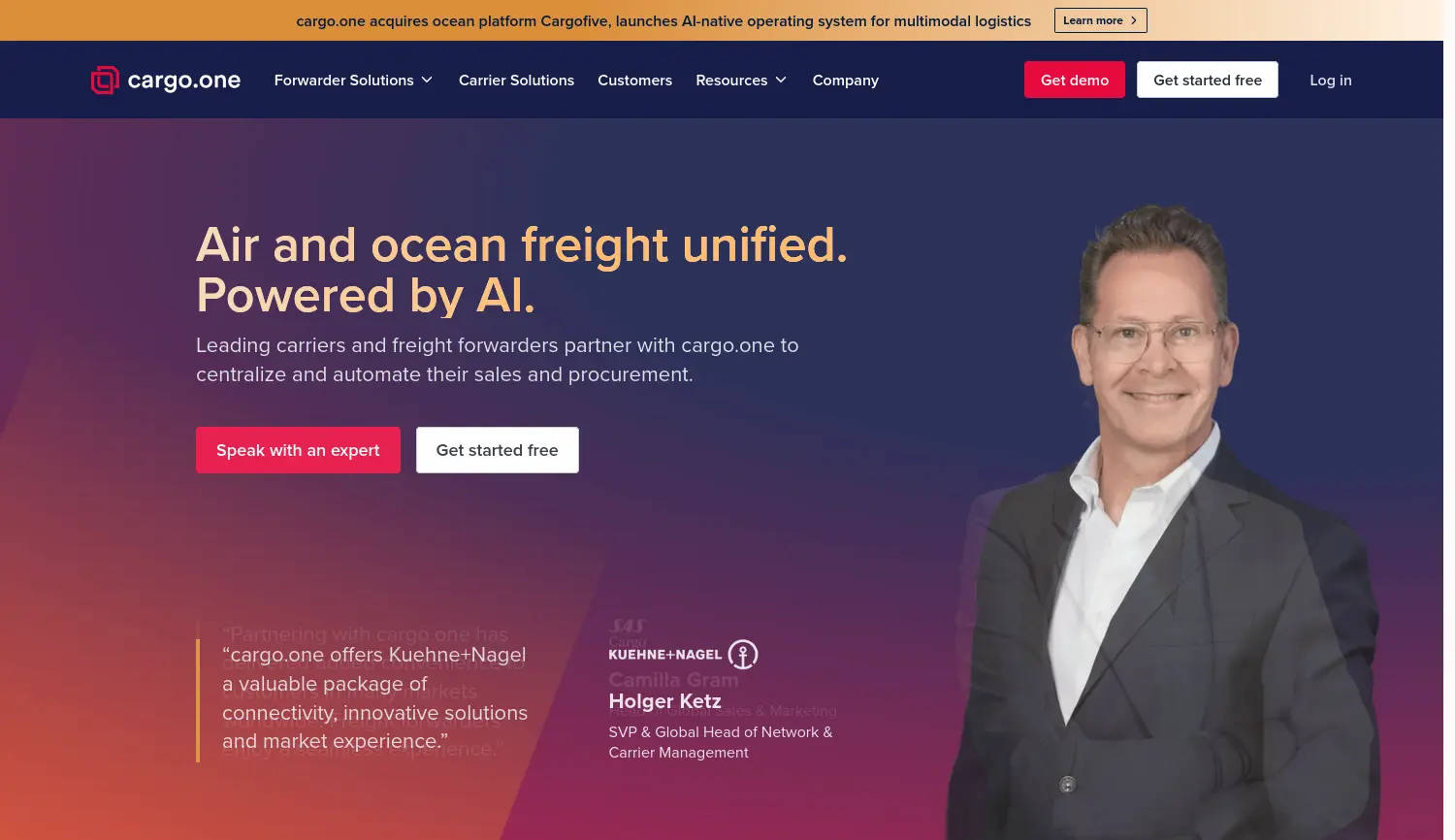 Website-Screenshot von Cargo One