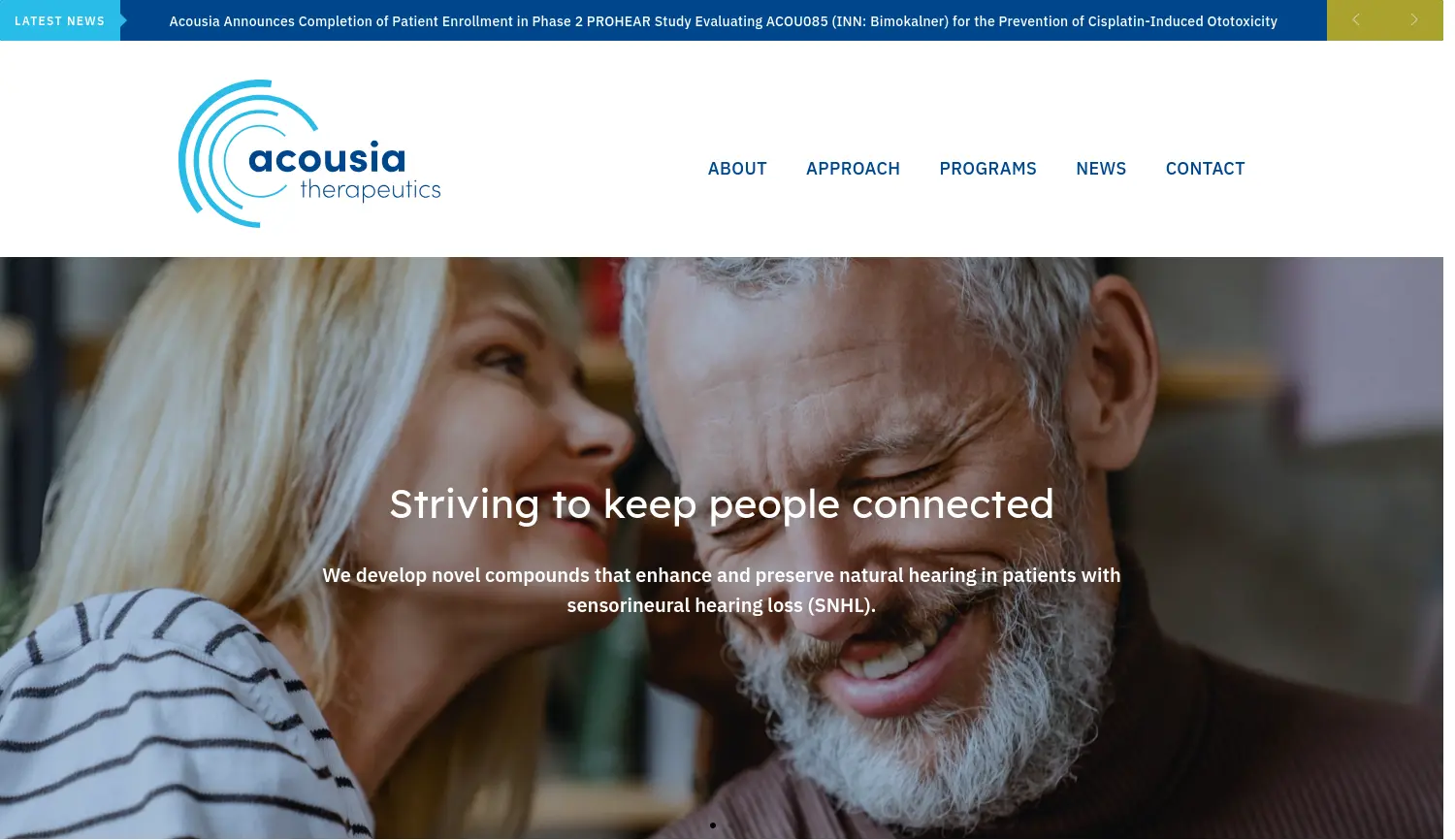 Website-Screenshot von Acousia Therapeutics