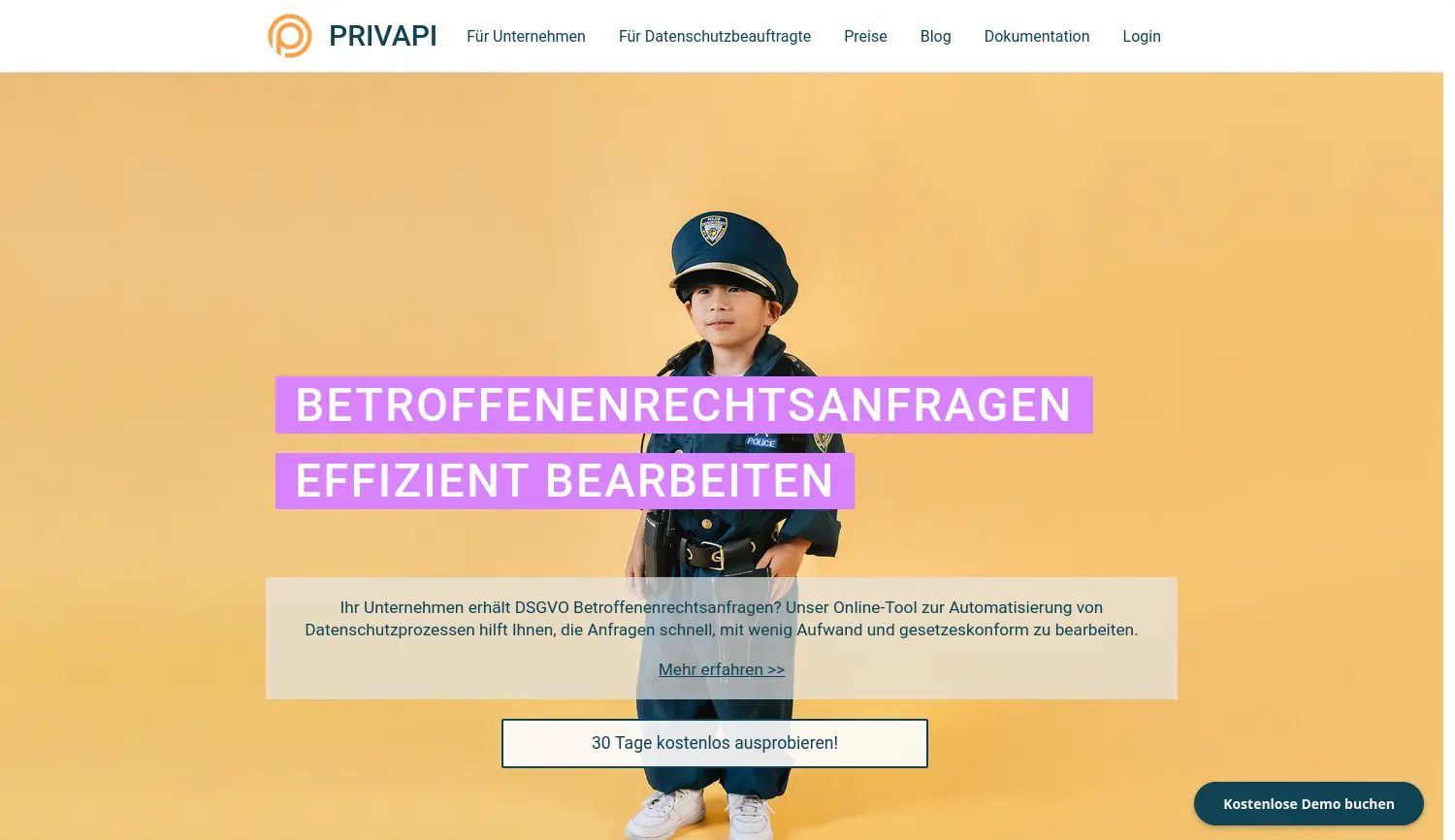 Website-Screenshot von PRIVAPI