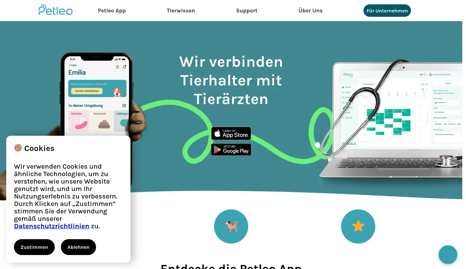 Website-Screenshot von PetLEO