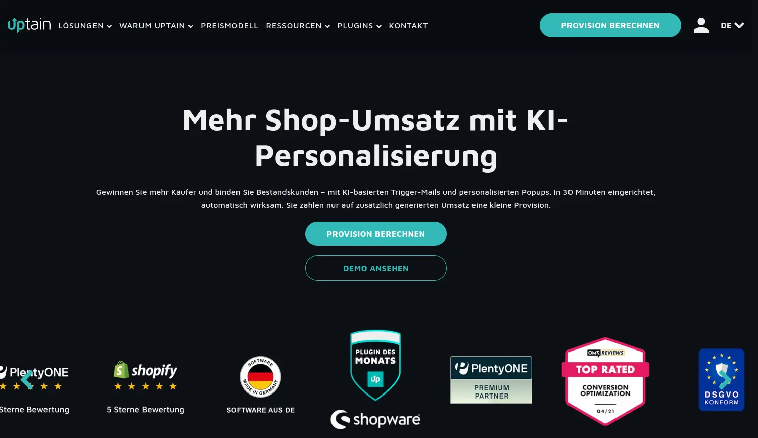 Website-Screenshot von uptain