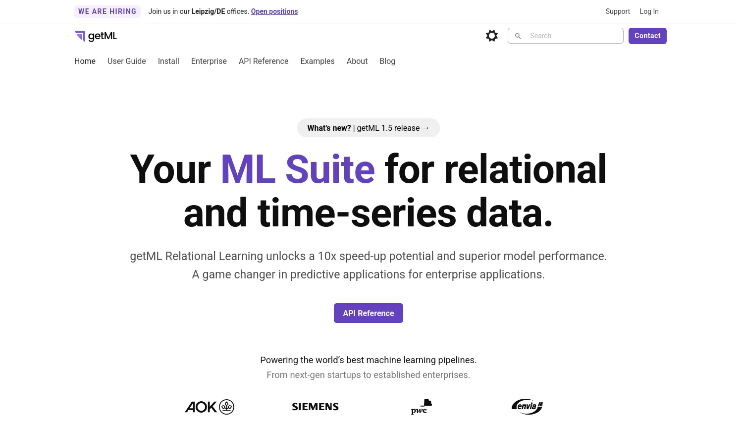 Website-Screenshot von getML