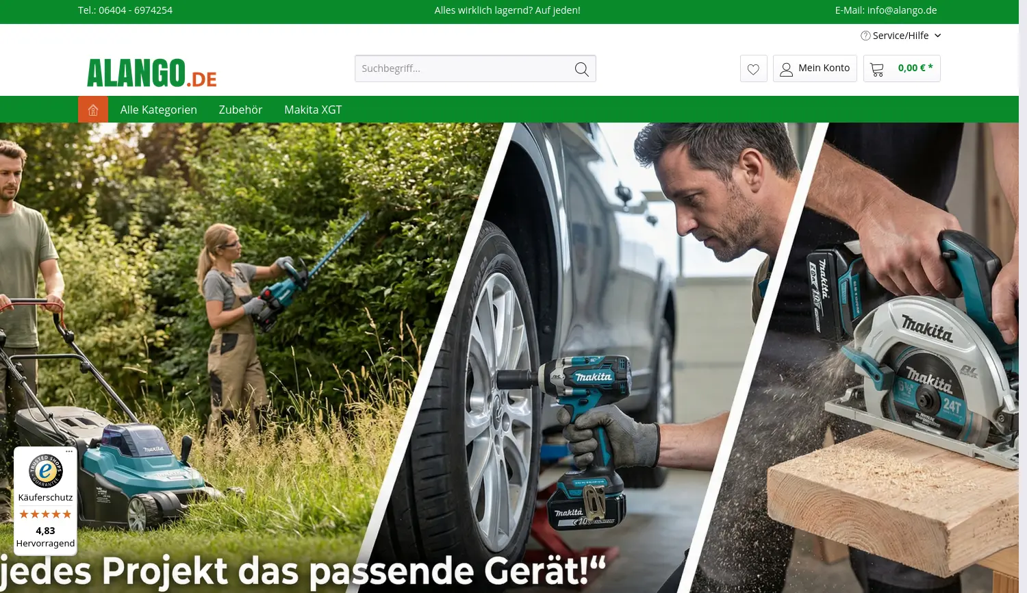 Website-Screenshot von Alango