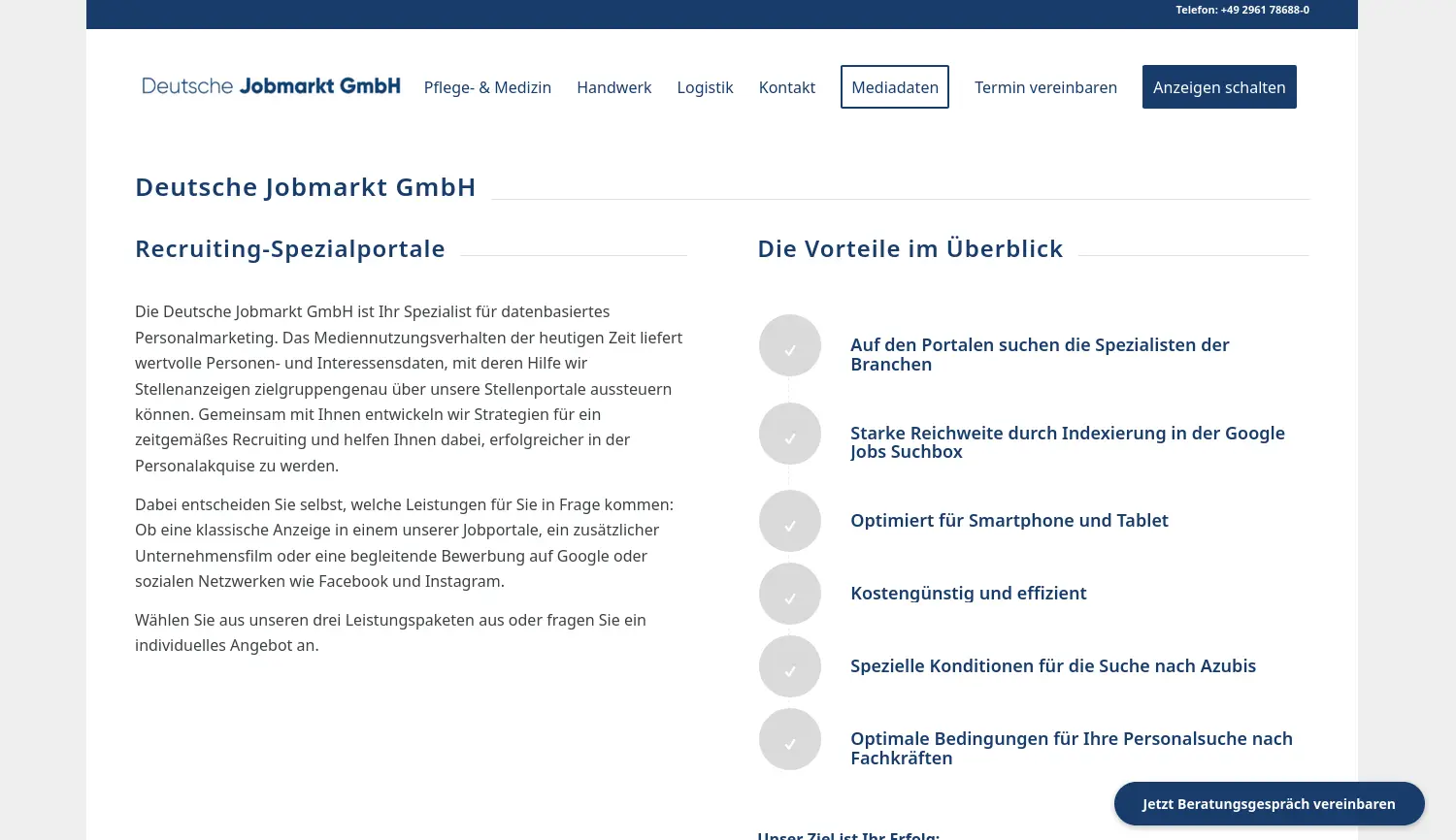 Website-Screenshot von Deutsche Jobmarkt