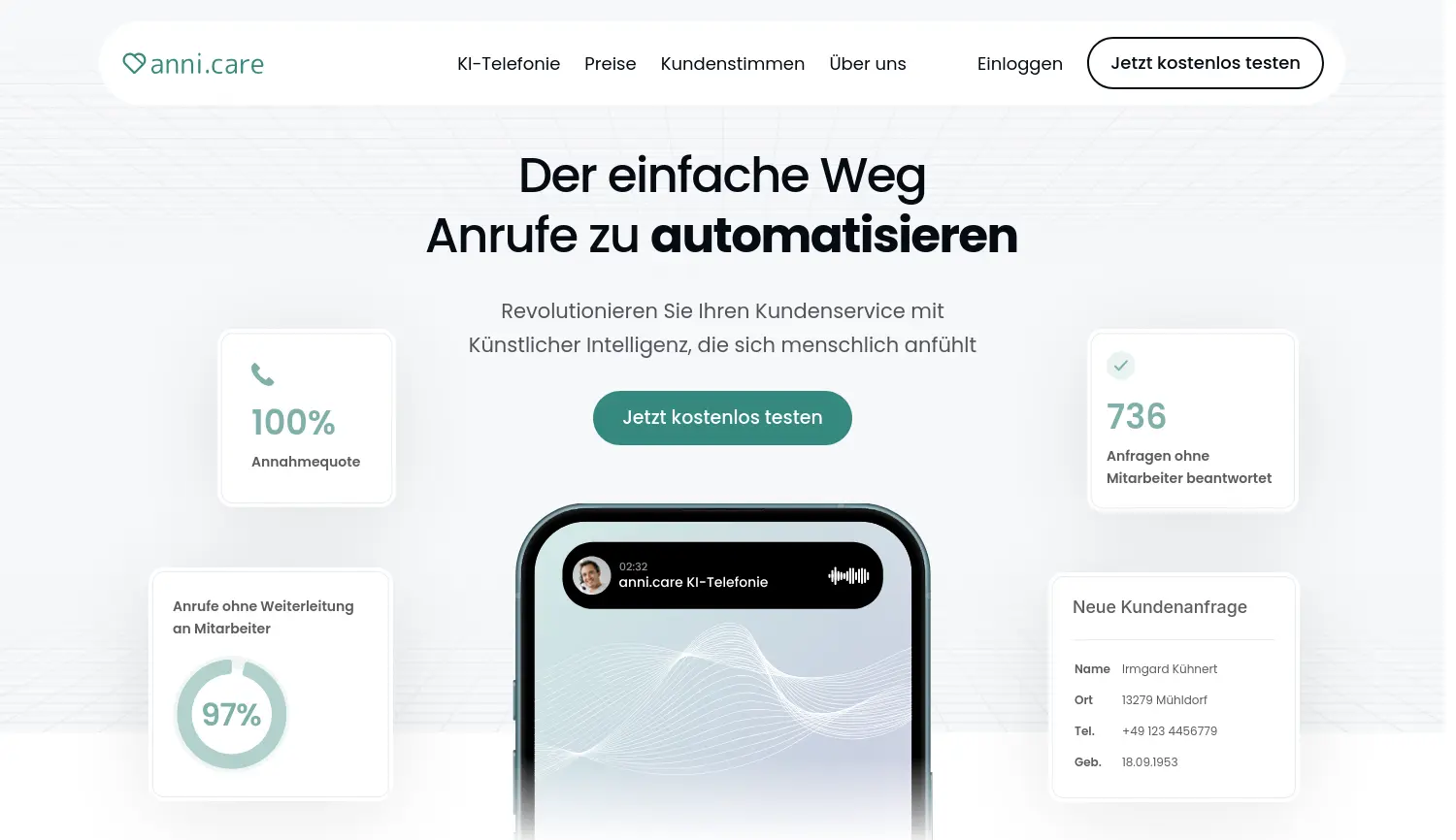 Website-Screenshot von anni.care