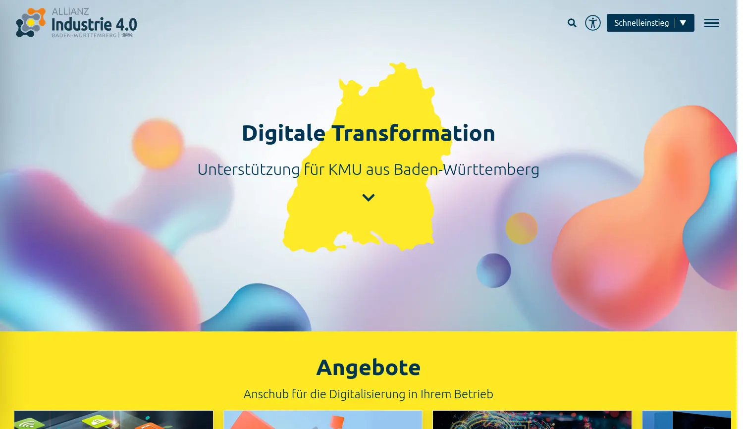 Website-Screenshot von Allianz Industrie 4.0 Baden-Württemberg