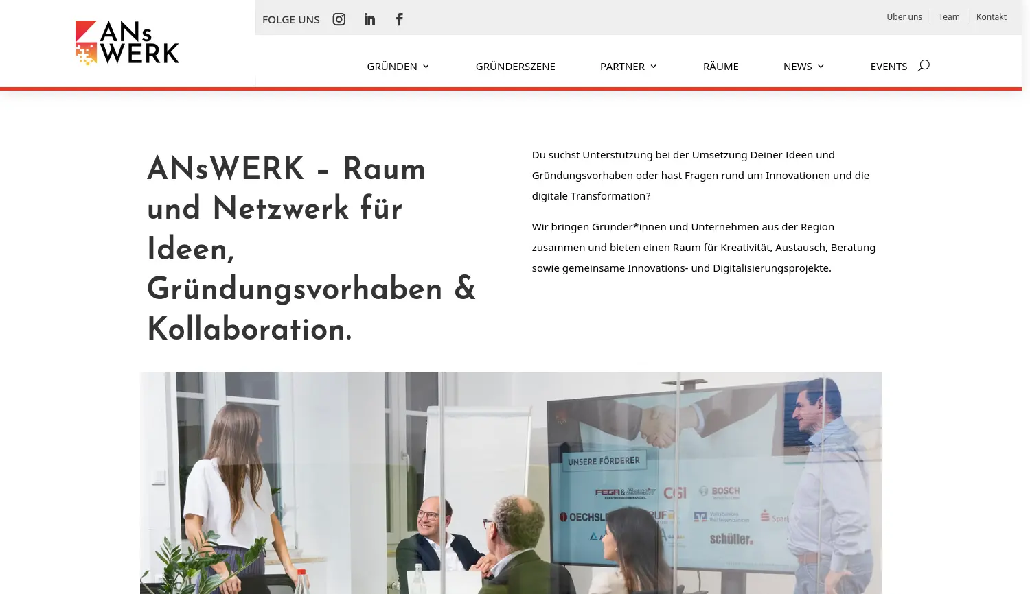 Website-Screenshot von ANsWERK – Digitales Gründerzentrum Stadt & Landkreis Ansbach