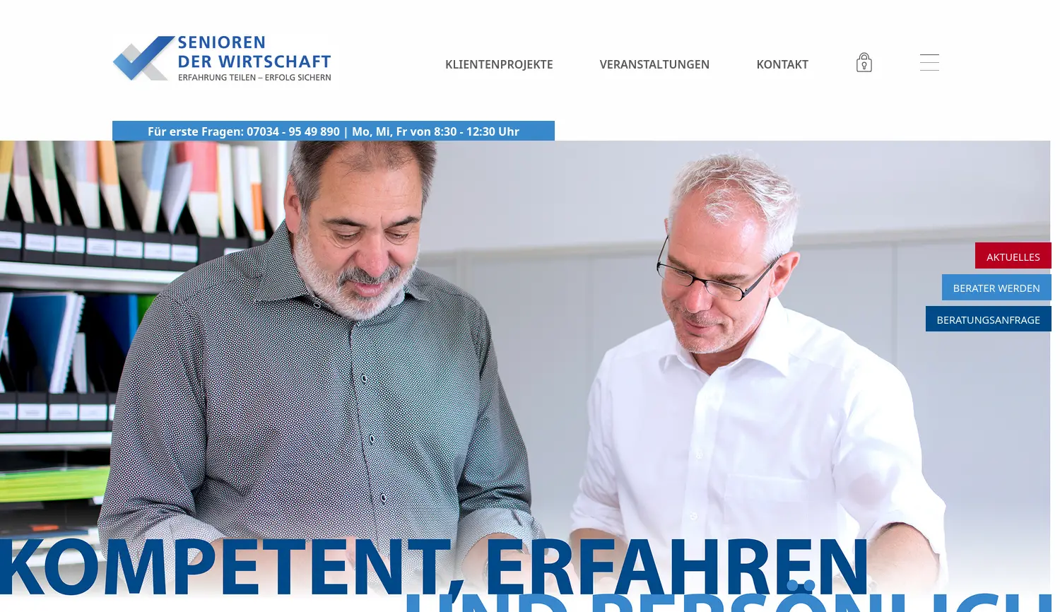 Website-Screenshot von Senioren der Wirtschaft