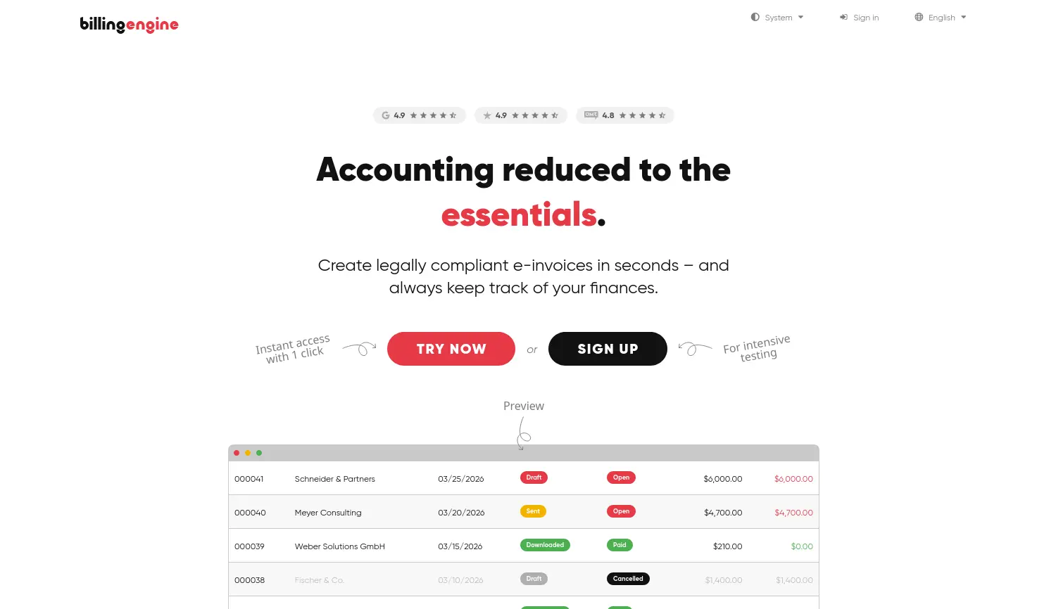 Website-Screenshot von BillingEngine