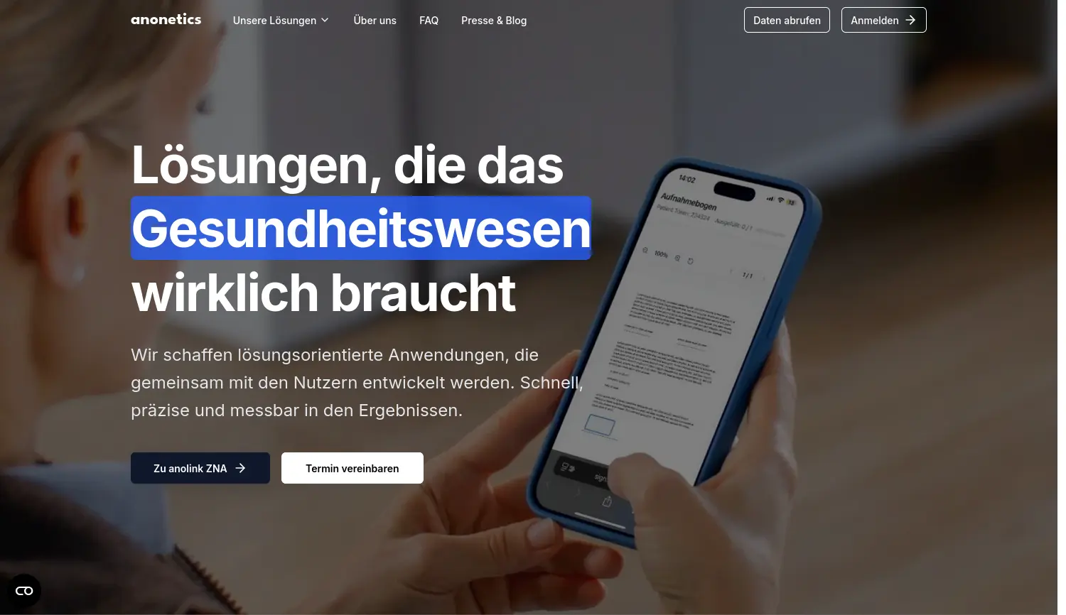 Website-Screenshot von anonetics